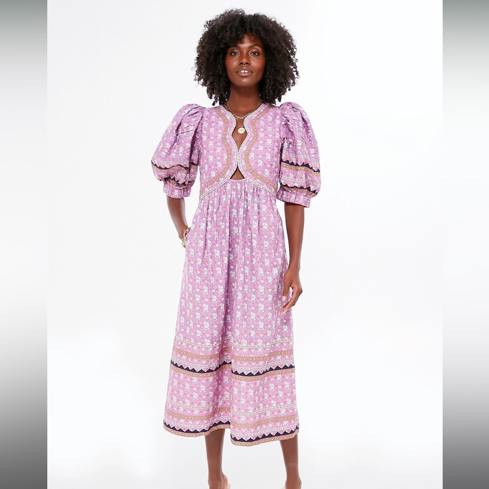 Sea New York Lilac Perry Border Puff Sleeve Dress Medium